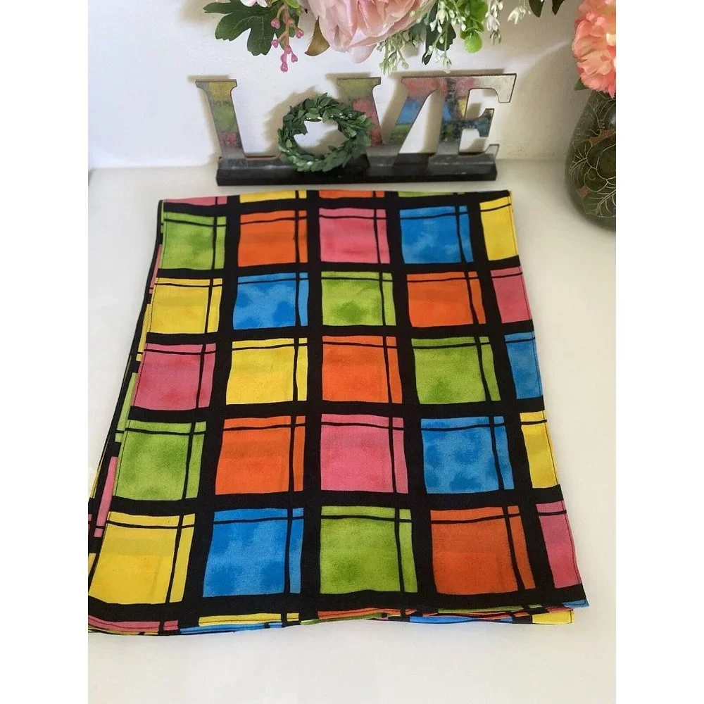 Vintage Travis Ayers Plaid Pattern 100% Silk‎ 12 x 54 Rectangle Scarf Mod Multi